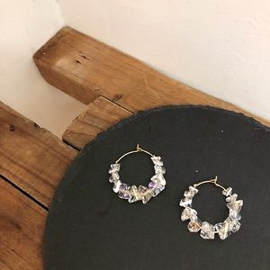 Crystal Clear Stone Gold Hoop Earrings